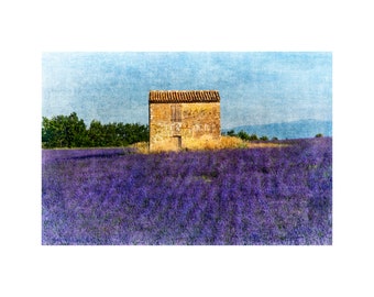 Lavender Photo, Stone Building, Provence, France, Travel Photography, Purple, Blue Flowers