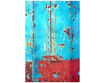 Turquoise Abstract Photo, Aqua, Red, Modern Art, Contemporary Decor
