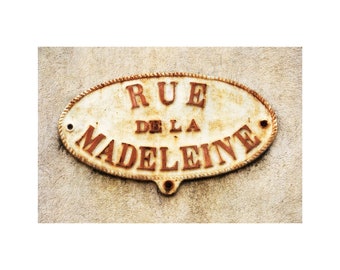 French Street Sign Photo, Travel Photography, Urban City, Beige, Rust, Shabby Chic Home Decor