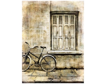 Paris Bike Photo, Rustic Window, Monochrome, Shabby Chic, Minimalist, Travel Photography