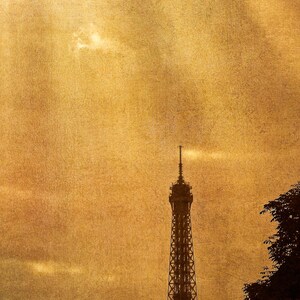 Eiffel Tower Sunbeams Photo, Paris, France, Golden Clouds, Sun Rays, Travel Photography, Paris Photograph image 2