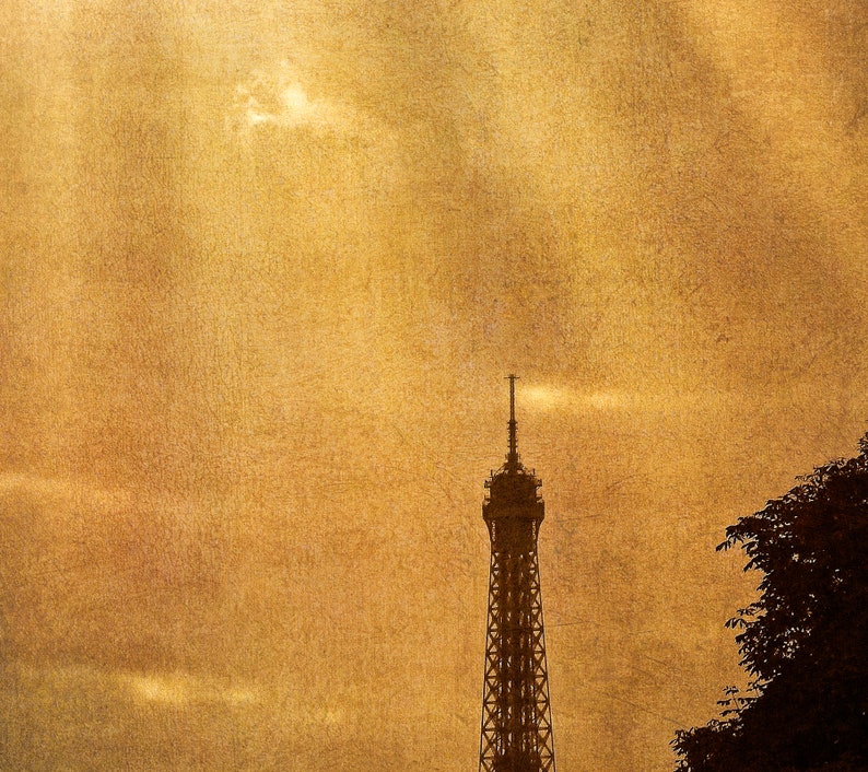 Eiffel Tower Sunbeams Photo, Paris, France, Golden Clouds, Sun Rays, Travel Photography, Paris Photograph image 2