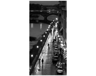 Florence Italy Photo, Sparkling Diamonds, Street Lamps, Romantic City, Black and White, City at Night