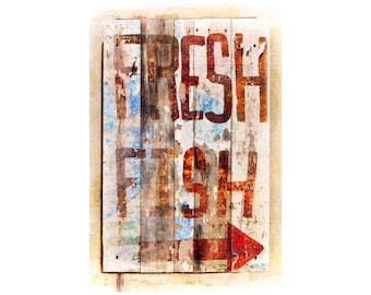 Fish Sign Photo, Fish Shack, Rustic Decor, Cabin Decor, Kitchen Art, Hand Painted Sign