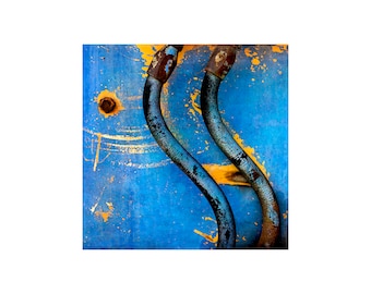 Vivid Blue Photo, Old Truck, Junkyard Art, Blue, Gold, Curves, Scrap Yard, Vibrant Color