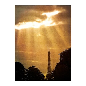 Eiffel Tower Sunbeams Photo, Paris, France, Golden Clouds, Sun Rays, Travel Photography, Paris Photograph image 1