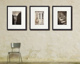 Rustic Europe Photo Set, Warm Monochrome, Neutral Colors, Large Wall Art, Set of Three 3 Prints