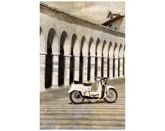 Italian Scooter Photo, Moto Guzzi, Stripes, Beige, Gift for Men, Assisi