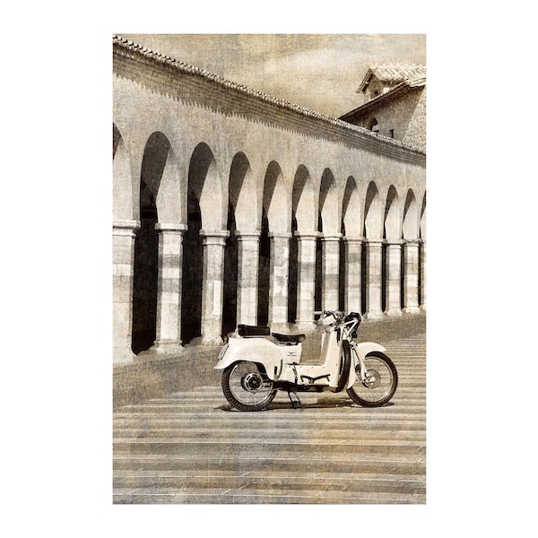 Italian Scooter Photo, Moto Guzzi, Stripes, Beige, Gift for Men, Assisi