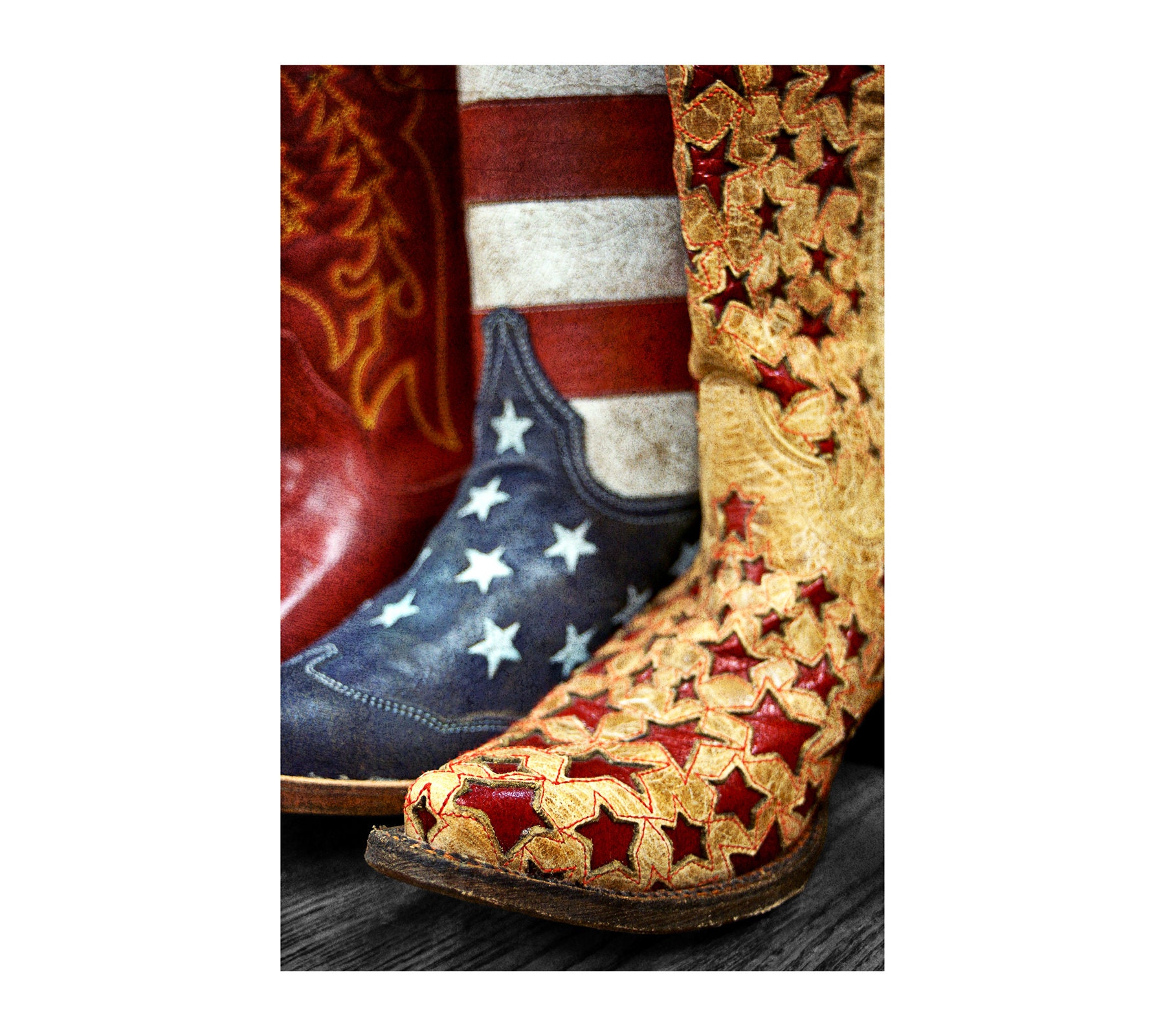 Cowboy Boots Photo, Stars and Stripes, Western Art, Cowboy Decor, Boy's ...