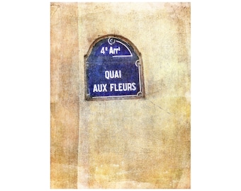 Paris Photography, Quai Aux Fleurs, Street Sign Photo, Garden Art
