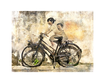 Malaysia Street Art, Kids on Bike, Bicycle Art, Travel Photography