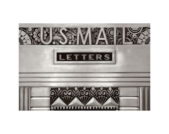 Art Deco Sign, U.S. Mail, Architecture Photo, Kansas City Power & Light, Black and White Photography, Vintage Metalwork, Deco Style