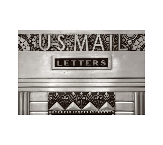 Art Deco Sign, U.S. Mail, Architecture Photo, Kansas City Power & Light, Black and White Photography, Vintage Metalwork, Deco Style