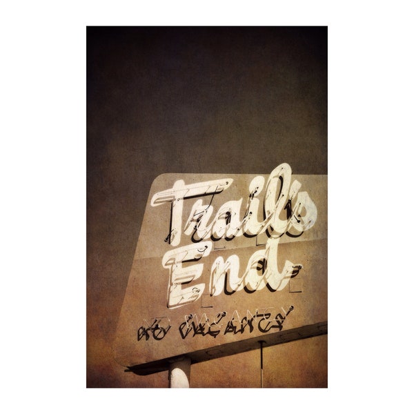 1950s Neon Sign Photo, Motel Sign, Mid-Century Decor, Trail's End, Colfax, Denver, Vintage Signage, Western Style