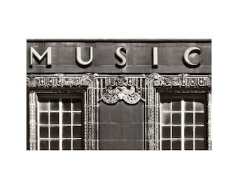 Music Shop Photo, Art Deco Music Store, Kansas City, Black and White