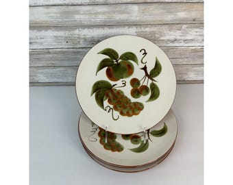 Plato llano de cerámica Stangl de 25 cm (10"), diseño Orchard Song de los años 60, pintado a mano, juego vintage de 4 piezas.