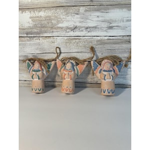 R.O.C. Set Of 3 Pottery Christmas Ornaments Angels Southwestern Pottery Vintage