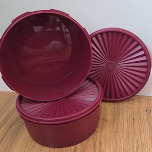 Tupperware Servalier Canisters ONE Radish Colored vintage Tupperware Plastic containers round Tupperware Starburst lids SOLD INDIVIDUALLY