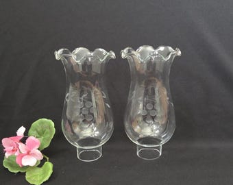 Hurricane Shade SETS Vintage glass hurricane shades Glass candle covers glass shades whimsical chimney shades bulbous replacement Set of TWO