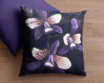 Purple Orchid Throw Pillows, Decorative Pillows, Floral Pillows, Housewarming Gift, Gift for Her, Gift for Mom, Gift for Grandmother