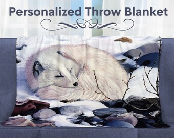 Personalized Blanket, Arctic Fox, Fox Art, Cottagecore Decor, Fleece Blanket, Throw Blankets, Baby Blanket, Arctic Animals, Nursery Decor