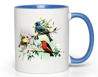 Songbirds Accent Mugs, Bird Mug, Bird Art, Colorful Birds, Bird Lover Gift, Gardener Gift