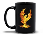 Phoenix Rising Black Coffee Mugs, Firebird Of Rebirth, Mythic Egyptian Bird Of Renewal, Phoenix Art, Phoenix Artwork