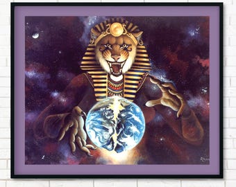 Sekhmet Print, Cat Goddess Illustration, Egyptian Mythology, Ancient Egypt Artwork, Pagan Wall Decor, Gift for Fantasy or Furry Art Fan