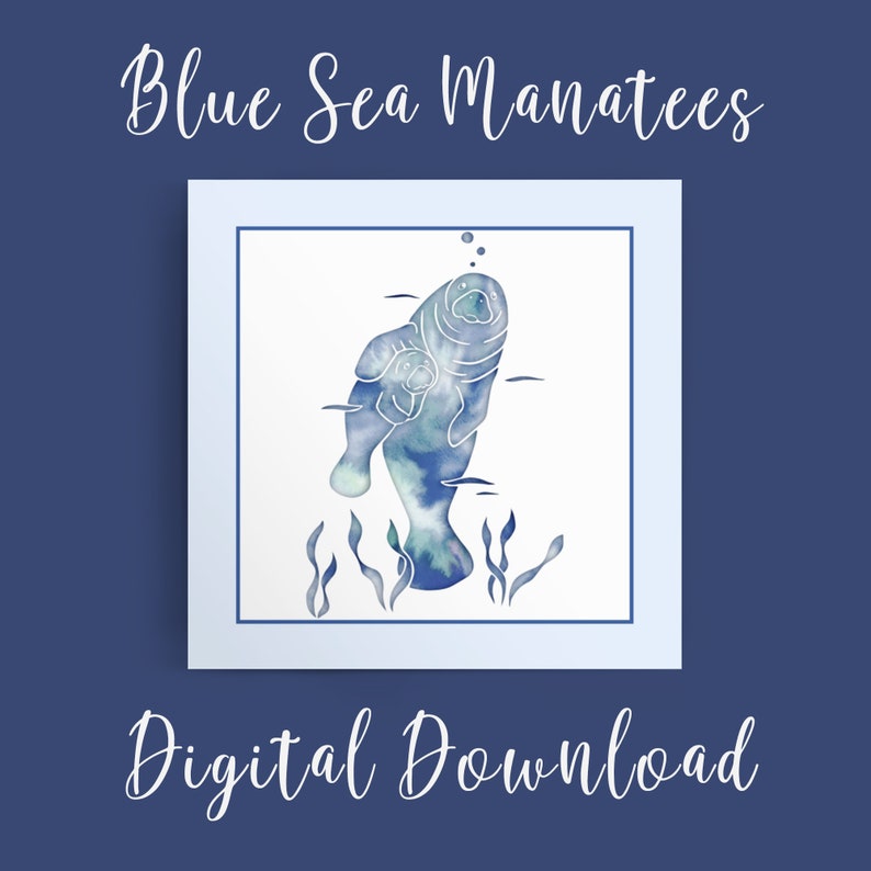 Blue Sea Manatees Printable Art Manatee Wall Art Manatees - Etsy