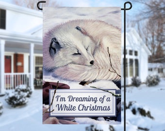 Arctic Fox Yard Flag, Garden Flag, Garden Art, Seaonal Flags, Winter Decor, Fox Art, Personalized Gifts, Personalized Decor, Holiday Decor