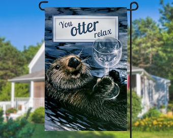 Otter Yard Flag, Sea Otter, Otter Gifts, Garden Flag, Personalized Decor, Garden Decor, Garden Art, Yard Art, Outside Decor