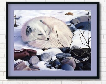 Arctic Fox Print, Winter Wildlife Art, Nature Artwork, Minimalist Nordic Decor, Housewarming Gift for Animal Lovers