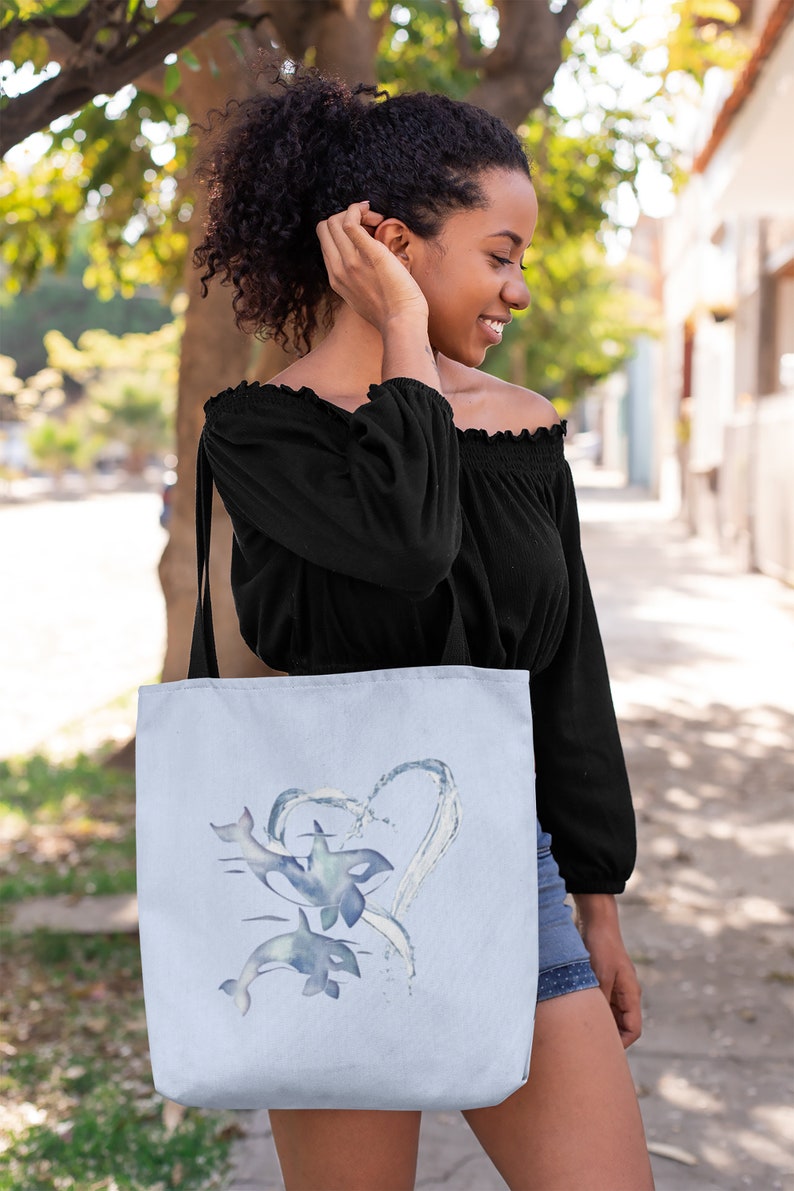 Beach Lover Gift Reusable Shopping Bag I Love Orca Whales Tote Bags Save the Planet Save the Ocean Killer Whales Whale Lover Gift