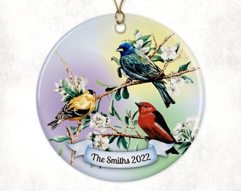Personalized Songbirds Porcelain Ornament, Bird Lover Gifts, Christmas Ornaments, Cottage Core, Farmhouse Decor, All Season