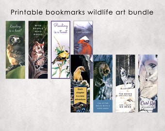 8 Animal Art Printable Bookmarks Bundle, Animal Lover Gift, Teacher Gift, Book Lover Gift, Party Favors, Printable Art, Instant Download