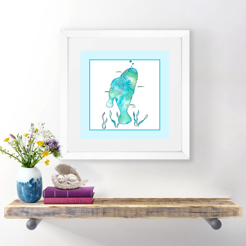 Aqua Sea Manatees Printable Art Instant Download Manatee | Etsy