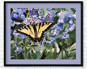 Yellow Swallowtail Butterfly Print, Botanical Wall Art, Wildlife Illustration, Garden Decor, Cottagecore Gift for Nature Lover, Gardener