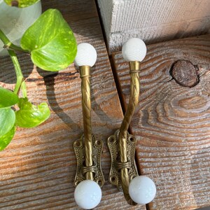 Vintage Brass & Ceramic Wall Hooks – Set of 2