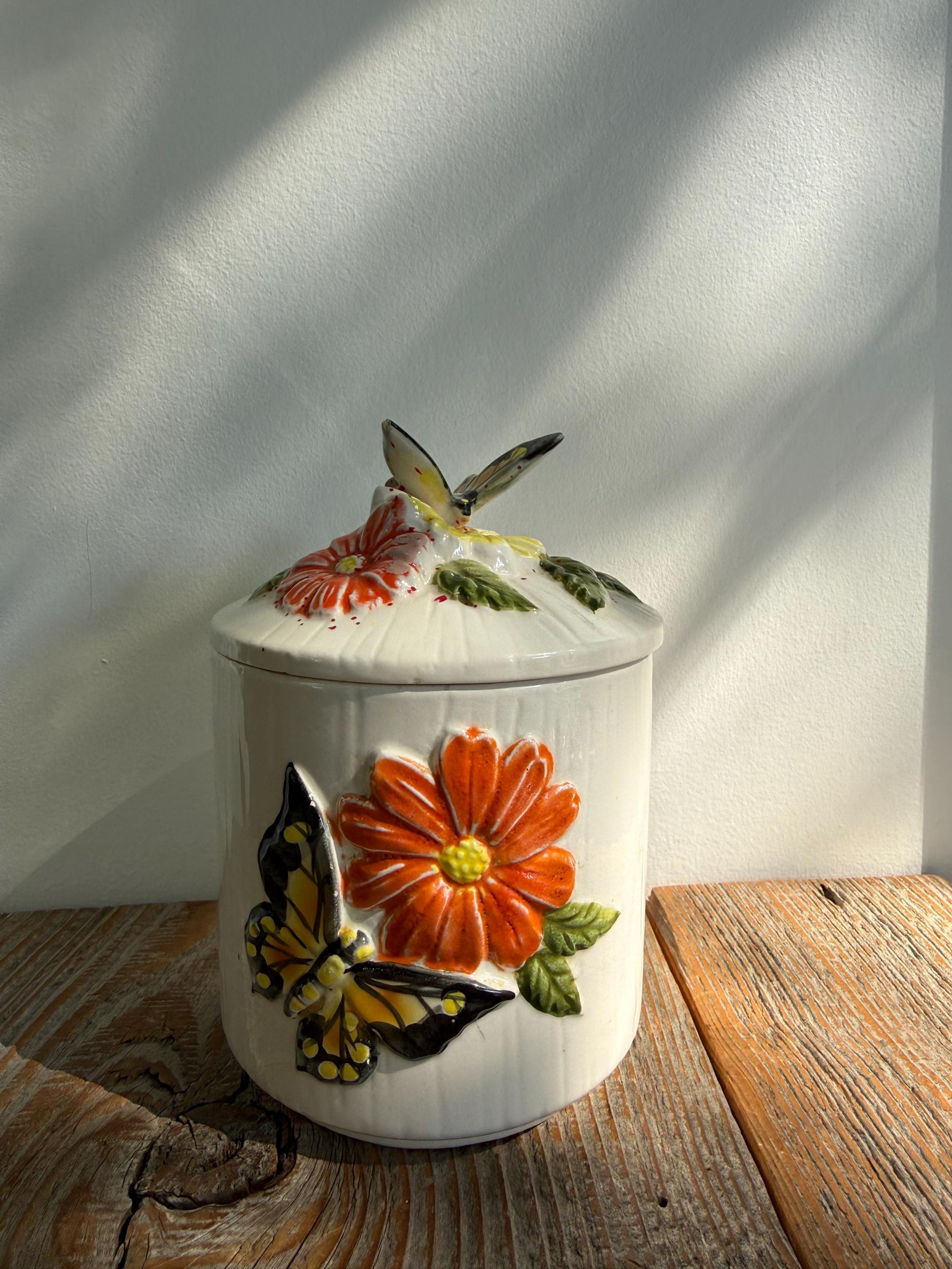 陶器製 蝶々モチーフ キャニスター Vintage Butterfly Canister - Etsy
