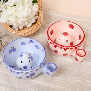 Custom Berry Bowl Ceramic Fruit Washer Strawberry Blueberry Fruit Colander Handmade Pottery Produce Rinser Cottagecore Kitchen Hostess Gift