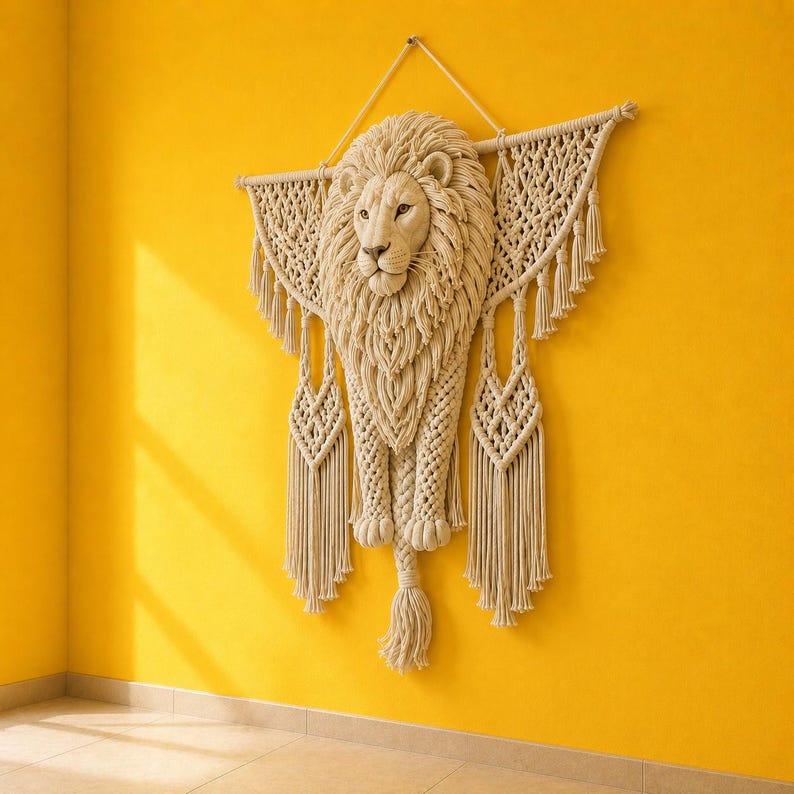 Lion Wall Hanging Crochet Pattern PDF | Macramé Style Lion Tapestry | Boho Home Decor | Animal Fiber Art DIY image 4