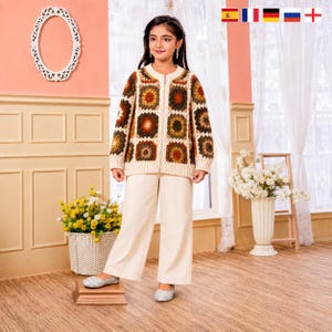 Kids Granny Square Cardigan Crochet Pattern PDF, Boho Crochet Jacket, Child Sweater Pattern, English Spanish French German Russian