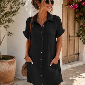Black Button Down Mini Dress