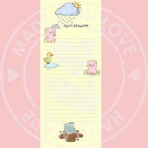 April Showers Memo Pad Printable Cute Pig & Duck Stationery Spring Notes Page Farm Animal Notepad Digital Download