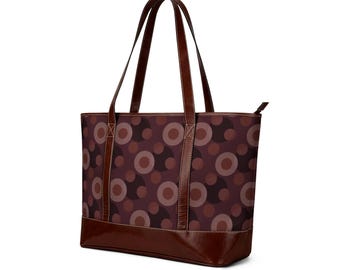 Retro Brown Circle Pattern Handbag | Tote Bag, Geometric 70s Style