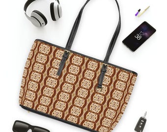Braune Geometrische Kachelmuster PU-Leder Umhängetasche | Boho Tasche