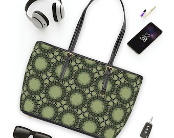 Green Pattern PU Leather Shoulder Bag | Boho Tote