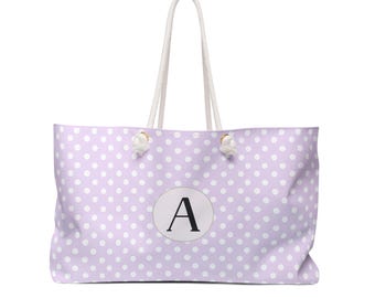 Benutzerdefinierte Polka Dot Weekender Tasche | Lavendel weiße Punkte