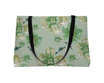 Groene draagtas met aquarel bloemen weekendtas | Botanisch patroon, reistas